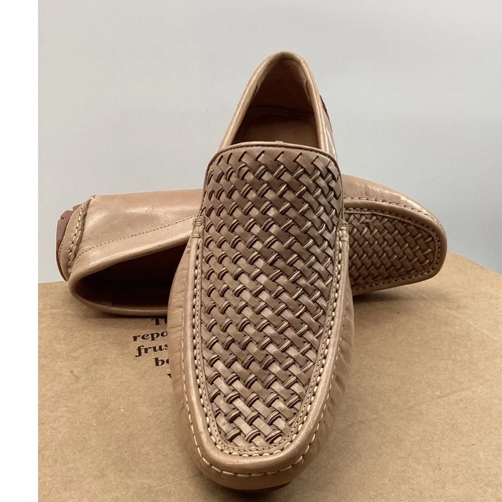 Donald Pliner Damiano Tan Woven Leather Driving Loafers Mens 7M Brazil DAMIANO95